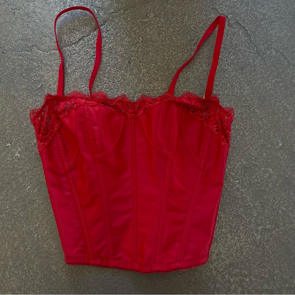 Savage X Fenty Cherry Red Bustier Corset Lace Crop Top